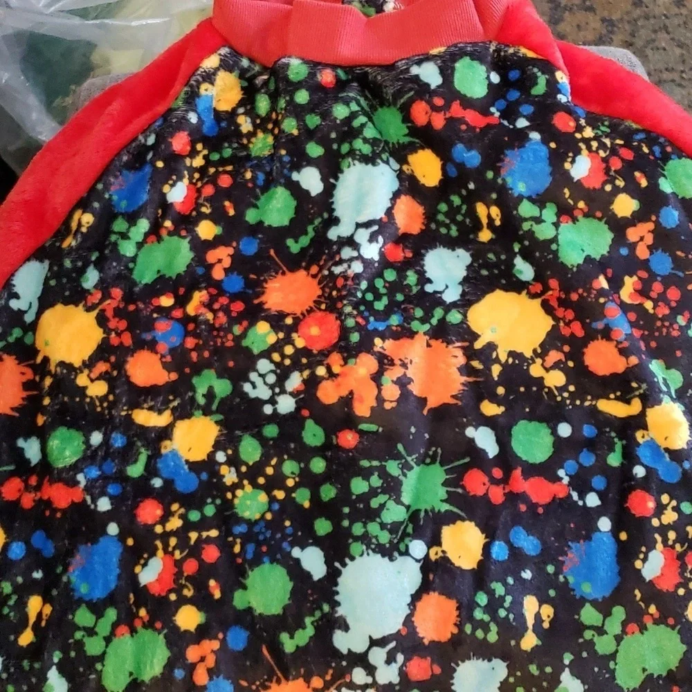 Lovinpet Black Paint Splattered Print Plush Snap Closed Coat Size XXL
